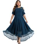 LALAGEN Womens Plus Size Lace Cold Shoulder Casual Long Plain Evening Party Maxi Dress L-5X, Navy Blue, X-Large