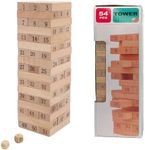 Cawtiuly Tumble Tower Game for Kids and Adults, 54pcs Wooden Building Tumbling Tower Games, Table Board Stacking Game, Classic Family Board Games for Party Travel Night Toy Gift (Black Numbers)