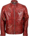 Mens Biker Quilted Real Soft Leather Jacket | Antique Motorcycle Leather Jacket Mens | Smart Casual Biker Style Jacket (Red, XL)