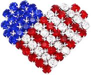 Rosemarie & Jubalee Women's USA Patriotic American Flag Crystal Heart Brooch Lapel Pin, 1.5"