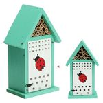 Navaris Ladybird House for Garden - Wooden Insect Hotel for Ladybirds Bees Insects - Wall Mounted Live Ladybug Habitat with Cleaning Door and Bee Nesting Tubes