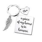 Memorial Gifts Keychain for Loss of Mother - A Piece of My Heart is in Heaven Keychains in Memory of Mom Mother Sympathy Gift Memorial Jewelry Angel Wing Key Chains