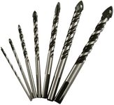 Masonry Drill Bit Set (7PCS) for Glass/Brick/Plastic/Cement/Wood/Tile/Etc, 1/8 to 1/2 Inch Drilling Bits with Triangle Handle, Industrial Strength Carbide Drill Bit Tip