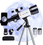 Telescope for Kids Adults, 70/400mm AZ Mount Astronomy Refractor Telescope for Beginners, with AZ Tripod, Phone Adapter, for Observing the Moon, Stars and Landscape