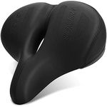 RERUIA Large Bike Seat Comfortable and Wide Saddle Dual Shock Absorbing Exercise Bicycle Seat Leather Cover Waterproof Universal Fit for Outdoor Indoor Cycling Men Women Seniors Replacement Part