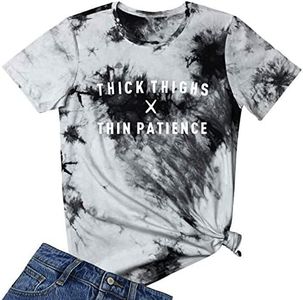YITAN Women Cute Graphic Tees Tie Dye T-Shirts White Black Large