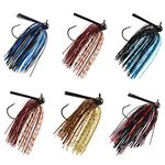 AGOOL Fishing Jigs Bass Jig Fishing Lures Bass Mix Color Silicone Brush Guard with Rubber Skirt Metal Lead Fishing Jigs Kit Multi Color Set 1/4 oz 3/8 oz, 6pcs (3/8 oz)