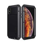 Lanhiem for iPhone X/Xs Case, iPhone 10 Case Heavy Duty Shockproof Tough Armor Metal Case with Screen Protector, 360 Full Body Protective Cover for iPhone X/Xs/10 - Black