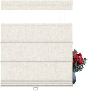BERISSA Roman Shades for Windows Blackout Top Down Bottom Up, Cordless Fabric Roman Blinds, Thermal Insulated Room Darkening Window Shades for Home Living Room Bedroom,Linen Beige,Custom Size
