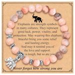 TEVOP Elephant Gifts for Women, Pink Beads Bracelet Elephant Gifts, Good Luck Gifts Get Well Soon Gifts for Women Girls Birthday Christmas Presents