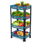 Biltoxi Multipurpose Plastic Storage Rack for Kitchen, Onion Potato Sabji, Fruit Corner Storage Stand Basket, Folding Rack, Countertop Kitchen Organizer Cart, Kitchen Trolley Rack (4 Layer, Blue)