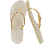 KuaiLu Women's Rhinestone Flip Flops with Comfort Arch Support Yoga Mat Cushion Sandals Fashion Summer Beach Travel Walking Thong Orthopedic Sandles Slip on Plantar Fasciitis Turmeric 9