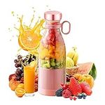 Portable Blender, Plastic Personal Size Blender 320ML, Fresh Juice Mini Fast Portable Blender, Portable Smoothie Blender USB Rechargeable, Electric Juicer Cup with 4 Blades (Pink)