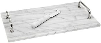 Godinger La Cucina Marble Cheese Board with Knife, 14.00L x 8.00W x 1.85H, Off-white