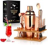 Cocktail Shaker Making Set: 16pcs Bartender Kit with Eco Bamboo Stand - Stainless Steel Bar Tool Set Scandinavian Style Home DIY Kit (17*13*29cm, Rose Gold),Gifts for Men Him Fathers Day Gifts for Dad