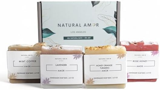 Natural Amor- Handmade Soap Bar Gift Set 4-Pack, All Natural Organic Bar Soaps (Rose, Lavender, Coffee, Orange), Essential Oils Scented Soap Bar, Handmade Gift Set for Women & Men – 4.3oz Each