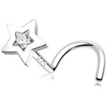 Melighting S-Shaped Nose Stud Sterling Silver Nose Screw 20G Heart Nose Piercing Jewellery Nose Bone CZ Nostril Piercings