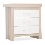 Lana Baby Dresser with Changing Unit - Changing Table with 3 drawers for Clothes Storage - Nappy Changing Station - Ash & White Contemporary Nursery Furniture with Silver Handles
