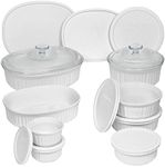 Durable Non-Porous French White 18 Piece Ceramic Made and Oven and Microwave Safe Bakeware Set with Lid by CorningWare