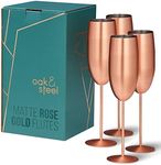 Oak & Steel - 4 Stainless Steel Champagne Flutes with Gift Box, 285 ml - Matte Rose Gold/Copper - Elegant, Solid & Unbreakable - Outdoor Parties, Picnic, Beach & Pool