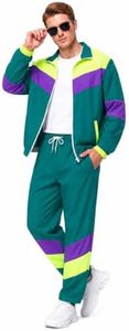 Pushayt 80s Outfit for Men Women - Retro 90s Neon Tracksuit, Vintage Track Suit Set, Halloween Costume & 80s Party (Green, M)