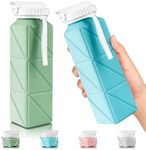 Collapsible Travel Water Bottles, Food Grade BPA Free Silicone Foldable Water Bottle, Leakproof Portable Expandable Water Bottles for Traveling, Camping, Hiking, Cycling & Sports Outdoor 620ml(2 Pack)