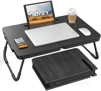 BUYIFY Portable Foldable Laptop Desk for Bed and Couch, Adjustable Lap Desk with Cup Holder and Phone Holder, Ideal for Working, Reading, Writing, and Breakfast (Black)