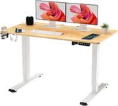 SANODESK QS+110 * 60 Electric Standing Desk ONE PIECE Height Adjustable Standing Desk Sit Stand Desk Adjustable Desk Stand Up Desk for Home Office(White Frame+ Maple Desktop)