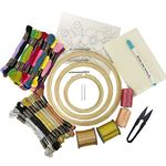 Embroiderymaterial Beginners Kit Do Cross Stitch /Embroidery on 3Size Hoops 25 Cotton 10 Lurex 2 Zari 2 Art Silk Threads 2 Needle 1 Each Pinned Flower Design Tracing Pen Fabric and Cutter,Multi