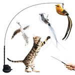 Cat Feather Toys, Suction Cup Cat Toy Cat Feather Toys, Interactive Cat Toy with Super Suction Cup, Interactive Detachable 3 Pcs Replacement with Bells Cat Toys for Indoor Cats (Suction Cup Cat Toy)