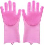 VSV stoage Pet Grooming Gloves for Bathing & Hair Removal, Dogs & Cats Bath Shampoo Brush, Durable Silicone Scrubber Massage Glove for Horse Shower, Soft Spiky Scrubber Waterproof 2 Pack (Pink)