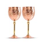 INDIAN ART VILLA IndianArtVilla Copper Champagne Cocktail Glass, Serving Beer & Whisky, Barware, 7.3'' Inch Each, with Gift Box, Set of 2