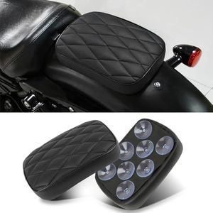 goodfitment - Motorcycle Pillion Passenger Pad Seat, Black Rhombus Pattern Leather Pillion Pad w/ 8 Suction Cup Rear Passenger Seat Compatible with Harley Custom Bikes and More