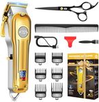 CIICII Hair Clippers for Men Professional, Cordless Barber Clippers for Hair Cutting (12Pcs Rechargeable USB Adjustable LCD Display Hair Beard Grooming Trimming Haircut Kit) for DIY Home Barber Salon (Gold)