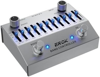 EROK EQ Pedal for Guitar Bass, 2-in-1 10-Band Equalizer & Boost, 31.25Hz-16kHz ±15dB Gain, Independent Footswitches, GAIN/OUTPUT Control, LED Indicator (Sliver)