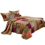 Benjara Kamet 5 Piece Fabric King Size Quilt Set with Floral Prints, Multicolor