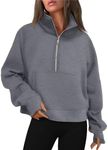 WYNNQUE Womens Quarter Zipper Pullover Oversized Sweatshirts Cropped Fleece Half Zip Hoodies Fall Clothes Sweaters Thumb Hole DarkGrey M