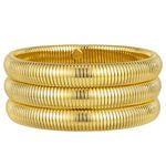 Emibele Gold Bangle Bracelet Set 3Pcs, Chunky Stainless Steel Non Tarnish 18K Gold Plated Bracelet Stack, Flexible Stretch Wide Wristband Bangle Layered Snake Chain Bracelet for Women