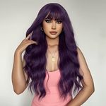 MAGQOO Dark Purple Wig Women Mardi Gras Wig Long Curly Wavy Deep Purple Wig Middle Part Synthetic Heat Resistant(Dark Purple)