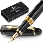 Wordsworth & Black Majesti Fountain Pen-(Black) Luxury Case, 24K Gold Finish; 18K Gilded Extra Fine Nib- Ink Cartridges, Refillable Ink Converter-Calligraphy Pen-Best Business Gift Set for Men & Women