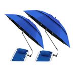 2 Pack 48.6" Double Canopy Beach Umbrella with Clamp, UPF50+ Beach Chair Umbrella with clip, 360°Adjustable Portable Outdoor Wheelchair, Patio, Golf Carts,Camping(Blue)