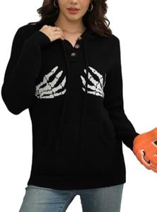 CiCiBird Women Fun Halloween Hoodies Boobs Skeleton Hand Sweater Fall Fashion Pullover with Pockets Black Hand S