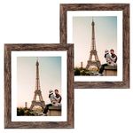 Capcillin 8x10 Picture Frame Wood Patten Rustic Brown Set of 2, Each Frame with Mat,Display 8x10 Picture Without mat or 5x7 Photos with Mat