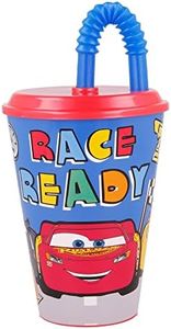 Stor Vaso Infantil Reutilizable con Tapa y Pajita de 430 ml de Cars - Disney