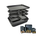 Elbee Home 8-Piece Nonstick Aluminized Steel, Space Saving Baking Set, with Deep Roasting Pan, Cookie Sheet, Cake Pans, Muffin Pans and Baking Pan PFOA & PFOS Free