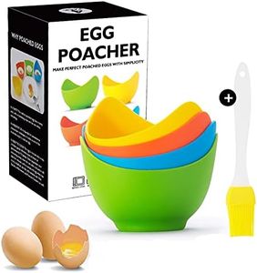 Egg Poacher - Easy Silicone Egg Poacher Cups with Ring Standers，Food Grade Poached Egg Poacher Insert Microwav,Poached Eggs Accessory cookware Poached Egg Maker with Extra Oil Brush, BPA Free, 4 Pack
