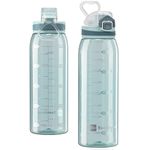 Teentumn 30oz Sport Water Bottle with Time Markers, Large Durable Gym Clear Plastic Bottle Tritan BPA Free for Fitness, Outdoor Enthusiasts, Leakproof Green (Pack of 1)