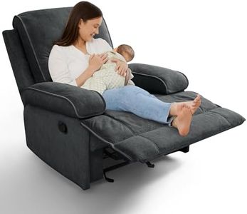 YuuYee Nursery Rocking Chairs,Velvet Rocker Recliner Nursing Chair,Oversized Nursery Recliner Glider Chair with Extra Wide Footrest for Breastfeeding,Dark Grey