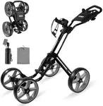 Tivor Lightweight Golf Push cart 4 Wheel Foldable Golf Trolley for Adults and Junior with Ergonomic Adjustable Handle, Scorecard Holder, Umbrella Mount, Foot Brake, All-Terrain Wheels(Black)