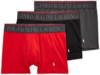 Polo Ralph Lauren Men's 4D Flex Performance Air Boxer Briefs, Red/White, Polo Black/White, Charcoal Grey/White, Large, Long Leg - Red/White, Polo Black/White, Charcoal Grey/White - 3 Pack, Large